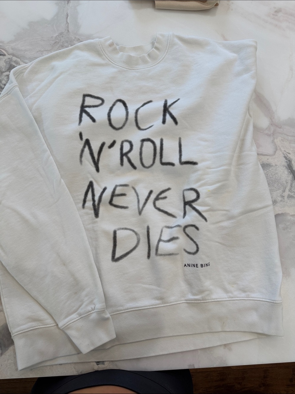 Anine Bing White Crewneck 'Rock 'N' Roll Never Dies' Sweatshirt